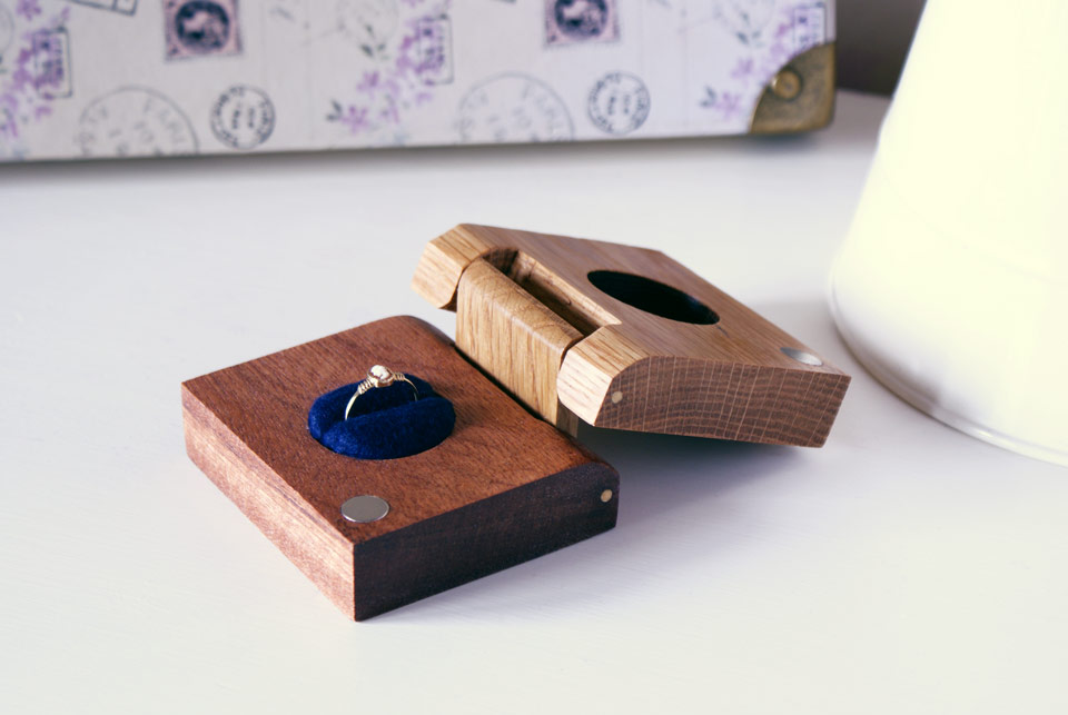 Open Personalised Wooden Engagement Ring Box