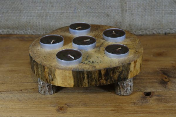 Log Tea Light Holder With Candles